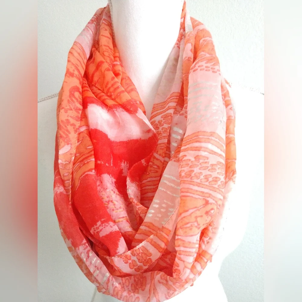 Maurice's Infinity Scarf Orange with Silver Metallic Sparkle